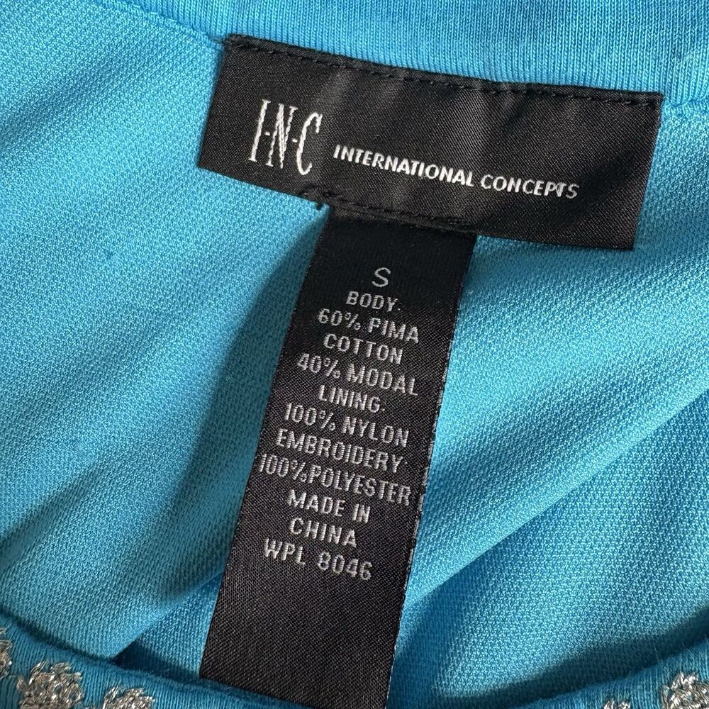 Vintage INC International Concepts Blue Silver Indian Sleeveless Dress Sz Small - Picture 5 of 5